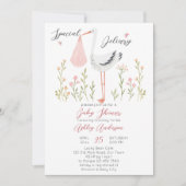 Invitation Baby shower de fleurs printanières de cigogne spéc (Devant)