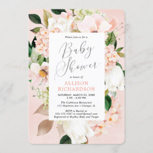 Invitation baby shower de fleurs printanières de verdure rose