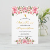 Invitation Baby shower de fleurs rose enchanté (Debout devant)