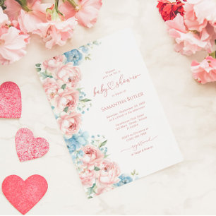 Invitation Baby shower de fleurs rose et bleu