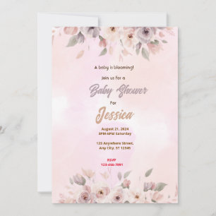 Invitation Baby shower de fleurs roses