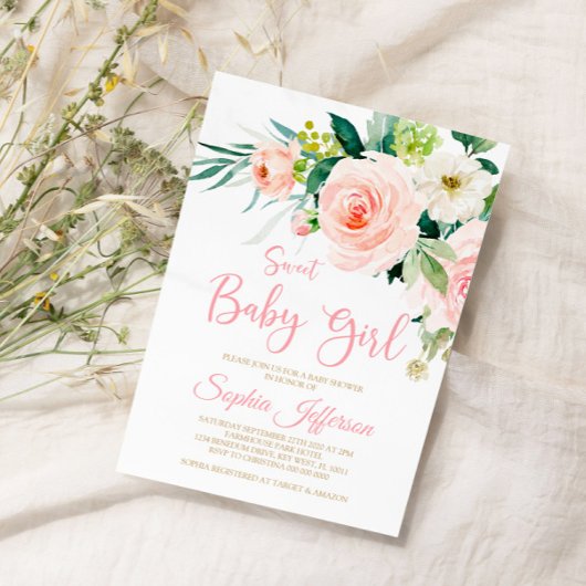 Invitation Baby shower de fleurs roses