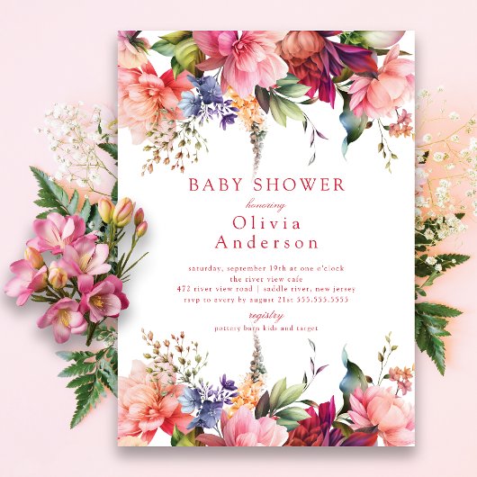 Invitation Baby shower de fleurs roses
