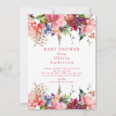 Invitation Baby shower de fleurs roses (Devant)