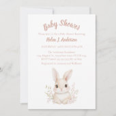 Invitation Baby shower de fleurs roses de lapin doux (Devant)