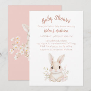 Invitation Baby shower de fleurs roses de lapin doux