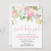 Invitation baby shower de fleurs roses et dorées de petite fi (Devant)