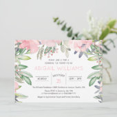 Invitation Baby shower de fleurs roses vertes (Debout devant)