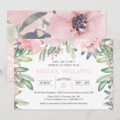 Invitation Baby shower de fleurs roses vertes (Devant / Derrière)