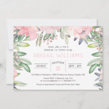 Invitation Baby shower de fleurs roses vertes
