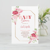 Invitation Baby shower de fleurs rouge et rose (Debout devant)
