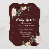 Invitation Baby shower de fleurs rousses de vin de Bourgogne (Devant / Derrière)