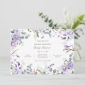 Invitation Baby shower de fleurs rustiques violettes (Debout devant)
