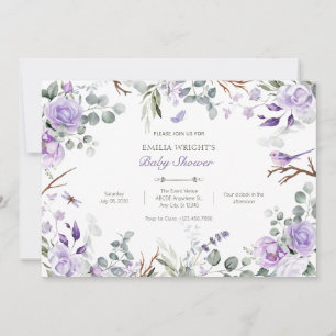 Invitation Baby shower de fleurs rustiques violettes