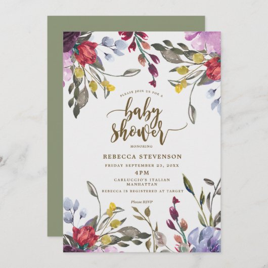 Invitation baby shower de fleurs sauvages de boho moderne inv (Devant / Derrière)
