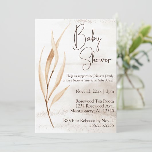 Invitation Baby shower de fleurs séchées de Boho (Debout devant)