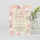 Invitation Baby shower de fleurs séchées tropicales en terre  (Debout devant)