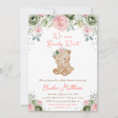 Invitation Baby shower de fleurs vert et rose de l'ours Sage (Devant)