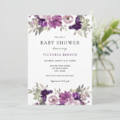 Invitation Baby shower de fleurs violettes (Debout devant)