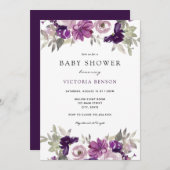 Invitation Baby shower de fleurs violettes (Devant / Derrière)