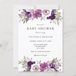 Invitation Baby shower de fleurs violettes