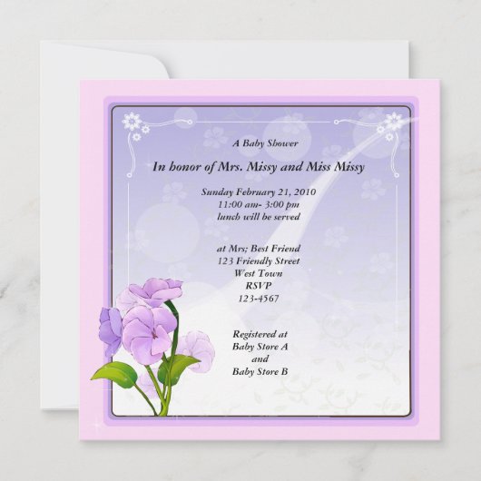 Invitation Baby shower de fleurs violettes (Devant)