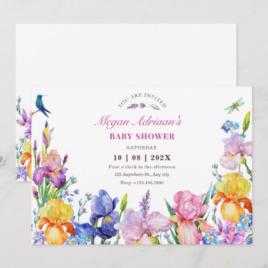 Invitation Baby shower de fleurs violettes du jardin (Devant / Derrière)