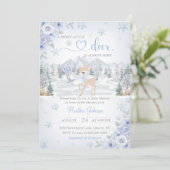 Invitation Baby shower de Flocon de neige Bleu Cerf d'hiver (Debout devant)