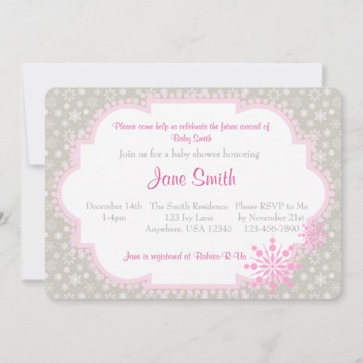 Invitation Baby shower de flocon de neige gris et (Devant)