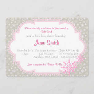 Invitation Baby shower de flocon de neige gris et