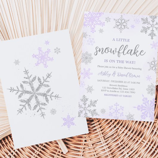 Invitation Baby shower de flocon de neige pourpre