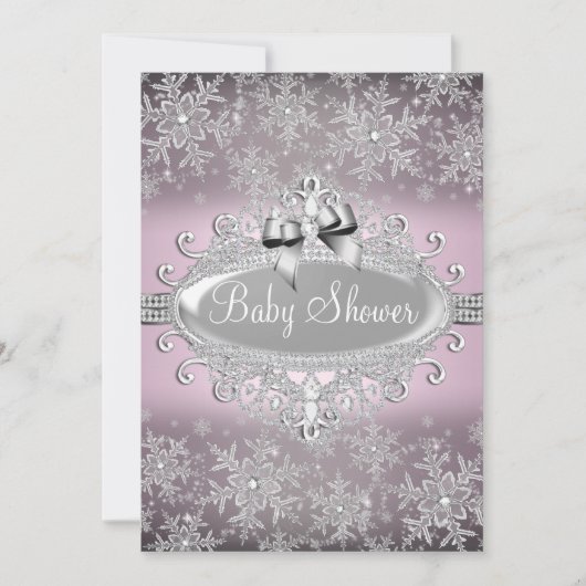 Invitation Baby shower de flocon de neige rose en  (Devant)