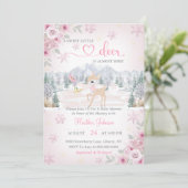 Invitation Baby shower de flocon rose cerf d'hiver (Debout devant)