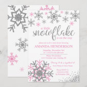 Invitation Baby shower de flocons de neige rose hiver (Devant / Derrière)