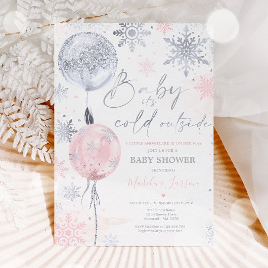 Invitation Baby shower de flocons de neige rose hiver