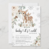 Invitation Baby shower de flocons d'hiver blanc cerf (Devant)