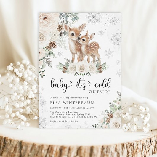 Invitation Baby shower de flocons d'hiver blanc cerf