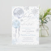 Invitation Baby shower de flocons d'hiver bleu et argent (Debout devant)