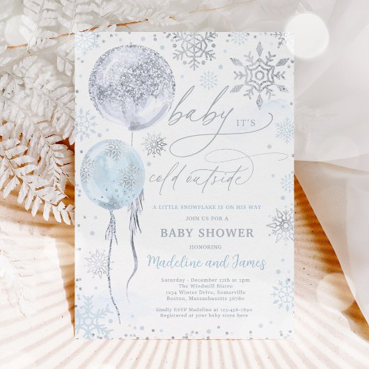 Invitation Baby shower de flocons d'hiver bleu et argent