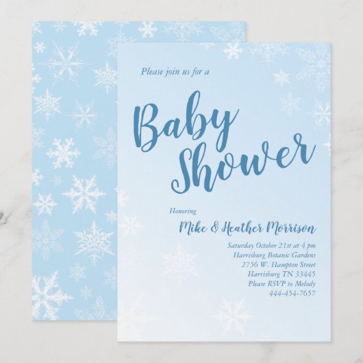Invitation Baby shower de flocons d'hiver Blue Boy (Devant / Derrière)