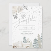 Invitation Baby shower de flocons d'hiver fleuris d'argent (Devant)