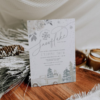 Invitation Baby shower de flocons d'hiver fleuris d'argent
