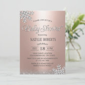 Invitation Baby shower de flocons d'hiver Gold Rose moderne (Debout devant)