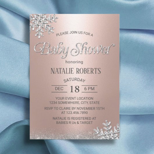 Invitation Baby shower de flocons d'hiver Gold Rose moderne
