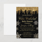 Invitation baby shower de flocons d'or d'hiver de l'île des m (Devant / Derrière)