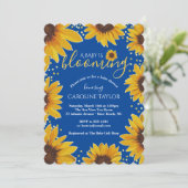 Invitation Baby shower de floraison Bleu & Or Sunflower Baby (Debout devant)