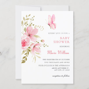 Invitation Baby shower de floraison rose