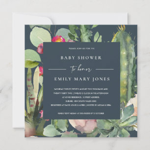 INVITATION BABY SHOWER DE FOLIAGE CACTI ROY FLORAL DESERT