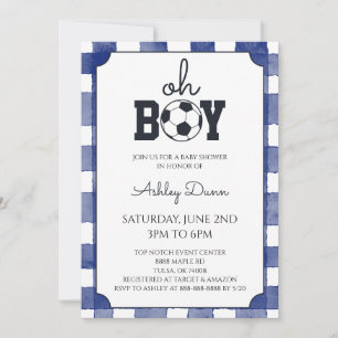 Invitation Baby Shower de foot avec du vichy bleu