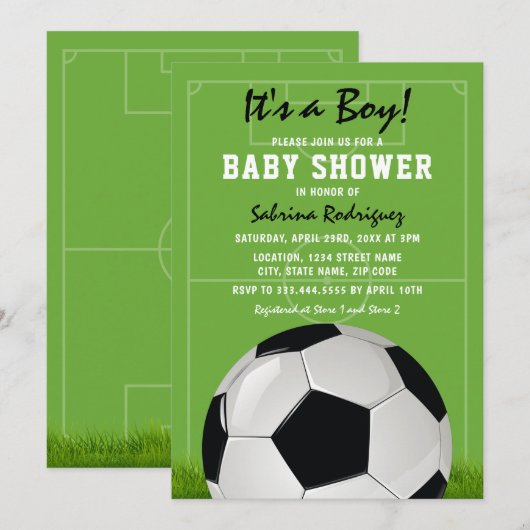 Invitation Baby Shower de Foot | C'est un Garçon (Devant / Derrière)